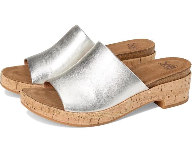Sofft Cass Sandals Women's US 10 Silver Leather Round Toe Slip On Slide GAL2086