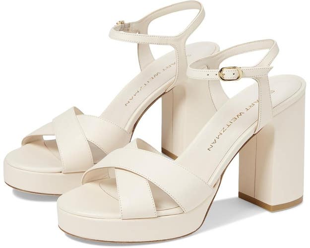 Stuart Weitzman Dayna Sandals Women's US 7 Seashell Platform Block Heel GAL2095