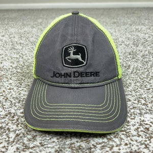 John Deere Hat Cap Snap Back Mens One Size Gray Neon Mesh Trucker Hunting Farm