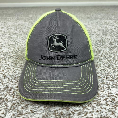 John Deere Hat Cap Snap Back Mens One Size Gray Neon Mesh Trucker Hunting Farm