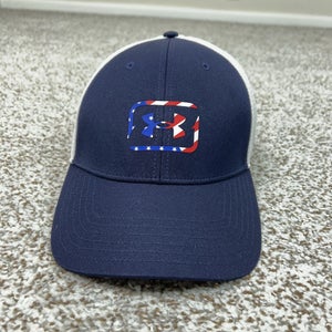 Under Armour Fish Hat Cap Flex Mens One Size Blue White USA Flag Mesh Patriotic
