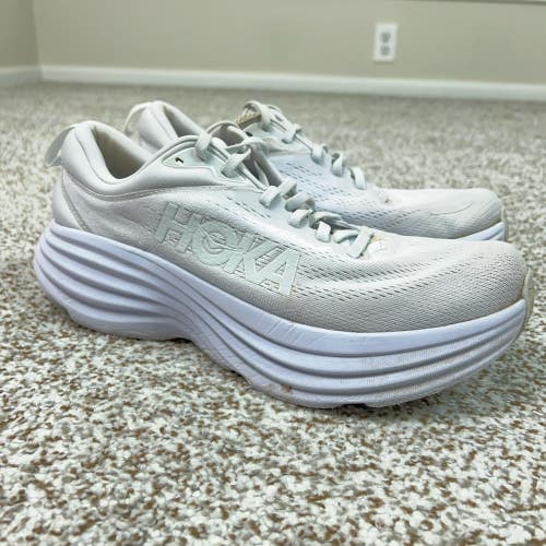 HOKA Bondi 8 Shoes Womens Size 10.5 White Running Walking Cushioned Sneakers