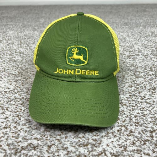 John Deere Hat Cap Snap Back Mens One Size Green Yellow Mesh Trucker Logo Farm