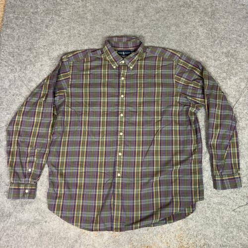 Ralph Lauren Shirt Mens 2XL Purple Green Yellow Plaid Pony Preppy Button Down