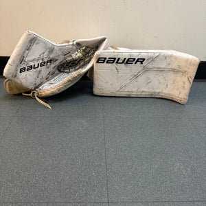 White Intermediate Bauer Supreme M5 Pro Goalie Gloves & Blockers Regular (Used)