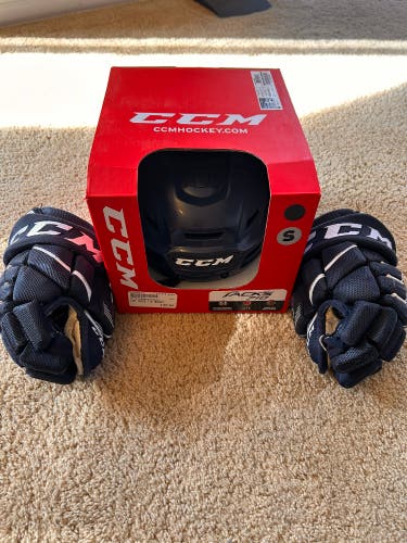 Small CCM Tacks 710 Helmet (Used) Navy + gloves size 11 Navy