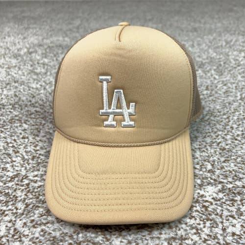 Los Angeles Dodgers Hat Cap Snap Back Mens One Size Beige MLB Baseball Trucker