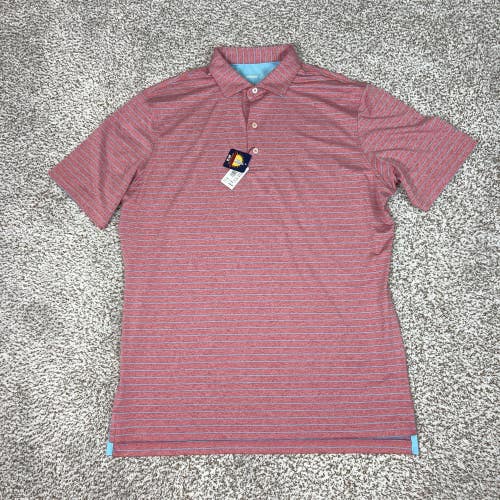 Johnnie O Polo Shirt Mens Large Red Stripe Prep Formance Golf UPF 50 Stretch
