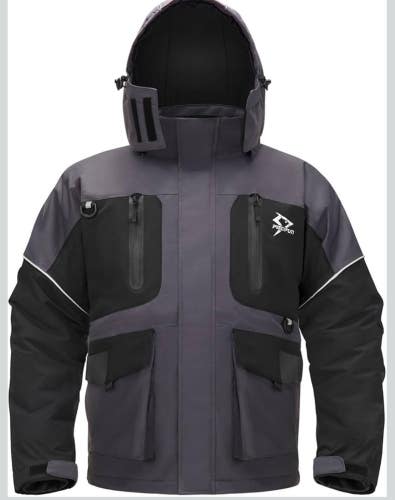 Piscifun Ice Fishing Jacket Floating Waterproof Insulated Coat Grey/Black Sz Med