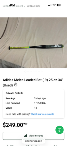 Bundle Adidas Melee 2 Bat (-6) 28 oz 34" and Melee Loaded batUsed)
