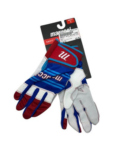 Used Marucci SWIFT BATTING GLOVES BB/SB Batting Gloves White/Royal/Red LG 11835-S000203171