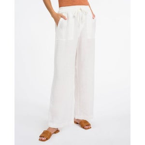 Splendid Becka Pants Women's S White 100% Linen Drawstring Waist Wide Leg JZZ78