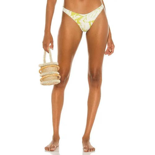 L*Space Cabana Bitsy Bikini Bottom Women's L White Green Tropical Swimwear JZZ85