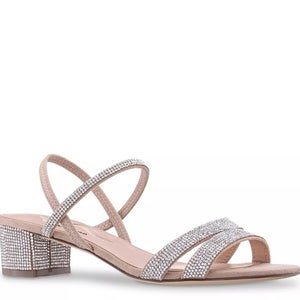 Nina Giannis Sandals Women's US 8.5 Tan Rhinestone Slip On Block Heel HAWK1031