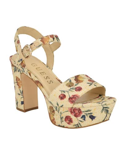 Guess Haldemiy Dress Sandal Women's 6 Multi Floral Ankle Strap Platform HAWK1075
