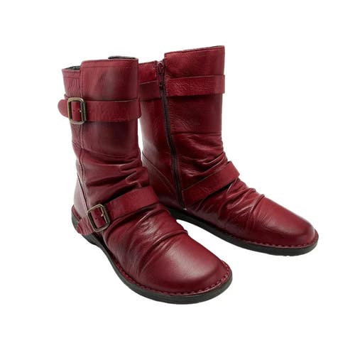 Miz Mooz Pasha Women's 7.5 Bordeaux Buttery Soft Leather Buckled Boots HAWK1558