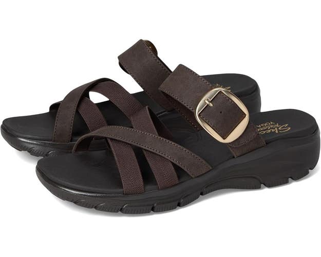 Skechers Easy Going - Perfect Company Sandals Women's 6 Chocolate Slides HAWK918