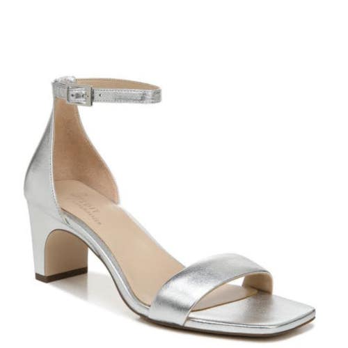 Naturalizer 27 Edit Iriss Sandals Women's 7 Silver Leather Ankle Strap HAWK1196
