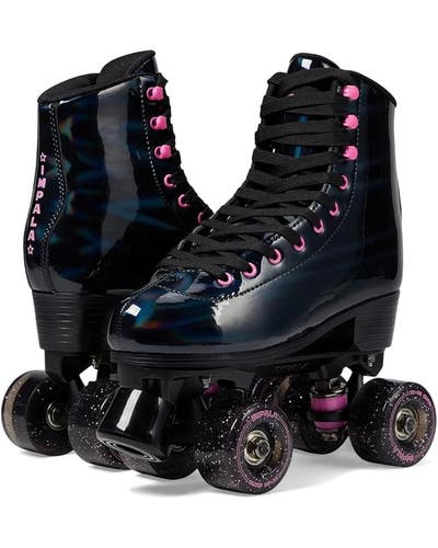 Impala Quad Skate Rollerskates Girls Size US 7 Black Holographic Shoes HAWK1162