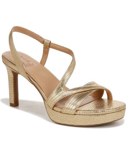 Naturalizer Abby Sandals Women 8 Gold Faux Leather Slingback High heels HAWK1168