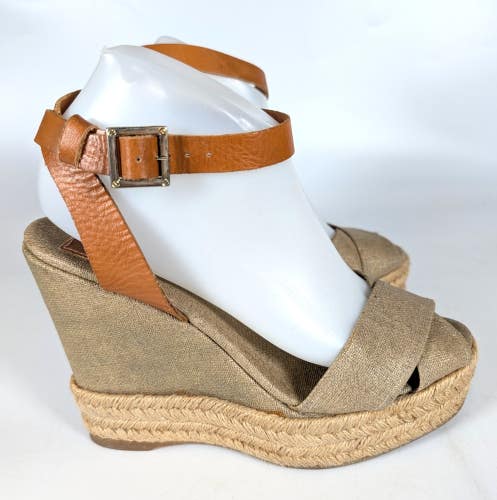 TORY BURCH Fabian Espadrille High Wedge Sandal Size 9 B Ankle Strap