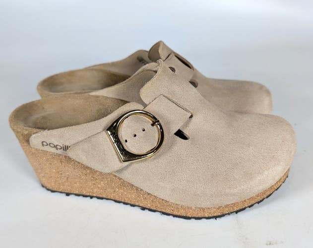 Birkenstock Papillio Fanny Ring Buckle Suede Wedge Sandals Size 37 / 6 Tan Suede