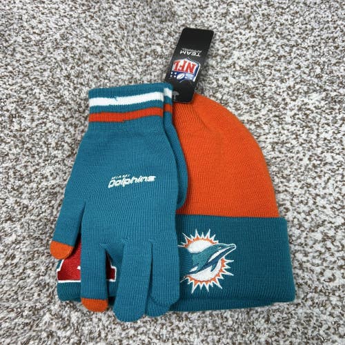 Miami Dolphins Hat Beanie Mens One Size Aqua NFL Football Gloves Team Apparel