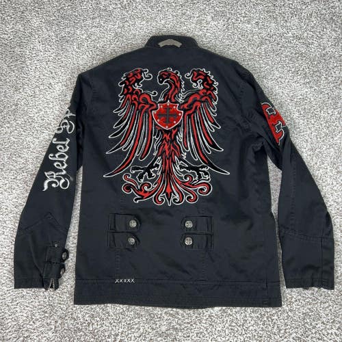 Rebel Spirit Jacket Mens Large Black Embroidered Eagle Grunge Gothic Rock Coat