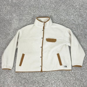 North Face Jacket Womens XL White Sherpa Fleece Snap Front Logo Cragmont Gorp