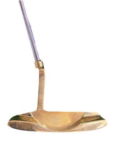 Gold Plated Plumbers Neck Putter Steel Shaft 35.5 Inches RH New Midsize Grip