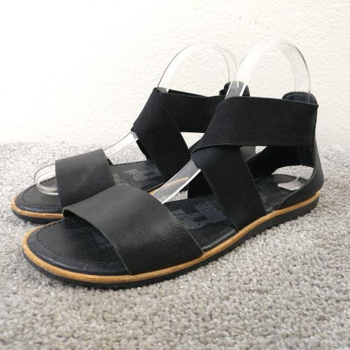 Sorel Ella Sandals Womens Size 7 Shoes Strappy Black Leather Flats