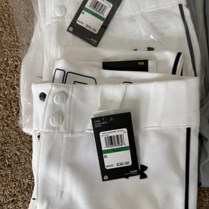 NWT Under Armour Utility Piped YLG Baseball Pants, White/Midnight Navy (New) Qty 2 avail $15 each