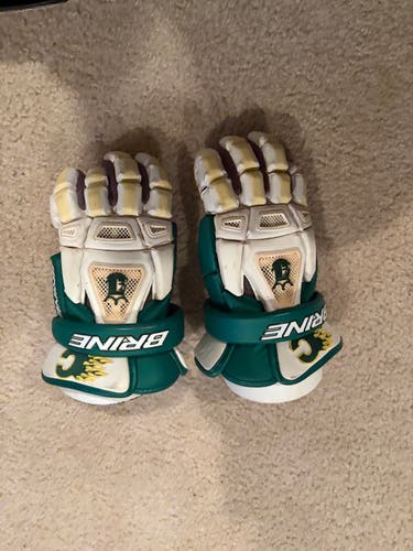 Custom White and Green Brine King III Lacrosse Gloves 13" (Barely Used)