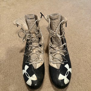 White and black Men's Size 13.0 (W 14.0) Adult Under Armour High Top Molded Cleats (Used)
