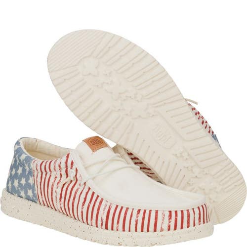 Hey Dude Wally Americana Stars 43633-9CW Men's Cream Slip On Casual Shoes FL4741