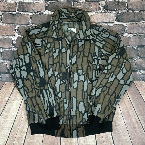 Vintage 90s SafTbak Trebark Camo Fleece Zip Jacket USA Made Hunting Mens Medium