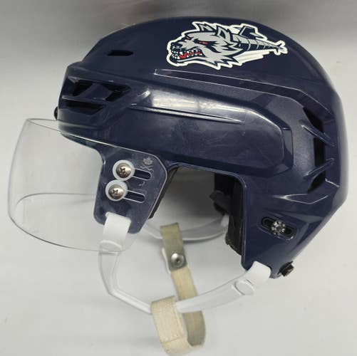 CCM TACKS 710 PRO STOCK HOCKEY HELMET SMALL NAVY WOLFPACK USED #78 (12565)