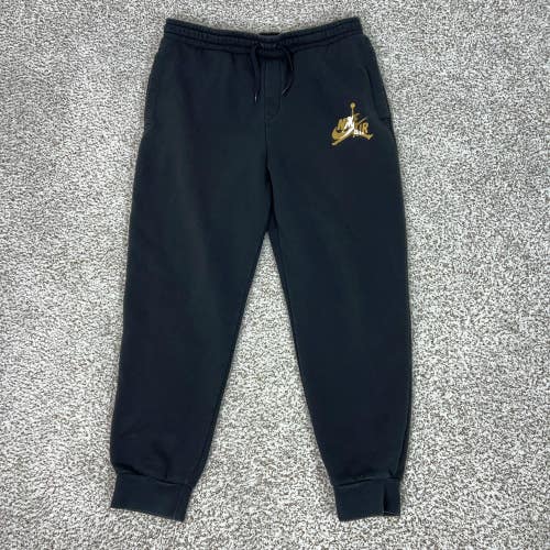 Jordan Pants Mens Medium Black Fleece Joggers Sweatpants Air Jordan Gold Logo