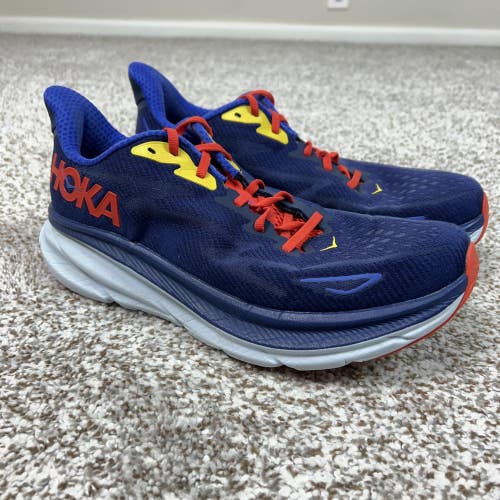 Hoka One One Clifton 9 Shoes Mens Size 10 Blue Red Running Sneakers Athletic