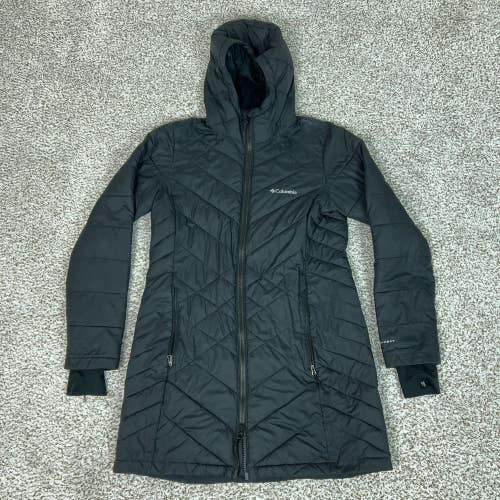 Columbia Jacket Womens Medium Black Long Omni Heat Hooded Insulated Puffer Coat