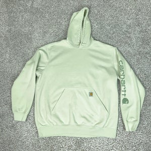 Carhartt Hoodie Sweatshirt Mens 2XL Green Loose Fit Sleeve Logo Fleece K288