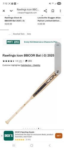 Rawlings Icon Composite BBCOR Certified Bat (-3) 29 oz 32" (Used)