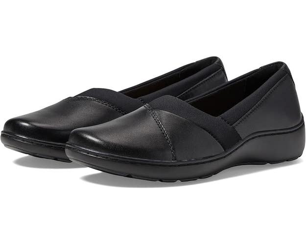 Clarks Cora Charm Flats Women's US Size 10 Black Leather Slip-On Shoes HAWK1407