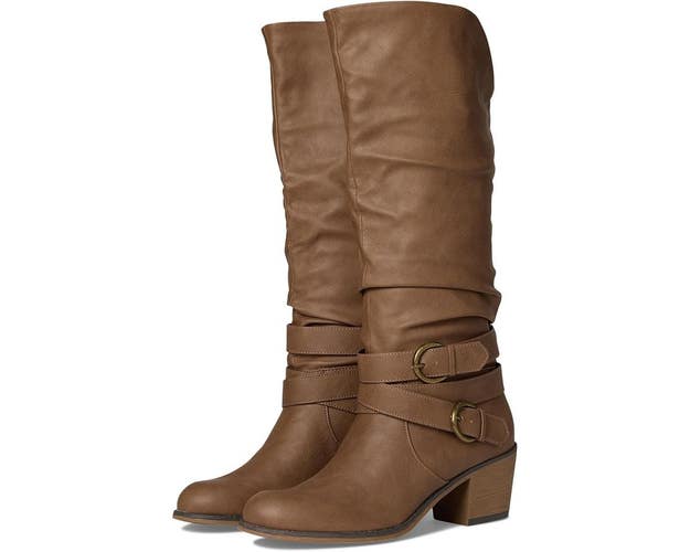 Journee Collection Late Moto Boots Womens US 10 Taupe Slouch Block Heel HAWK1326