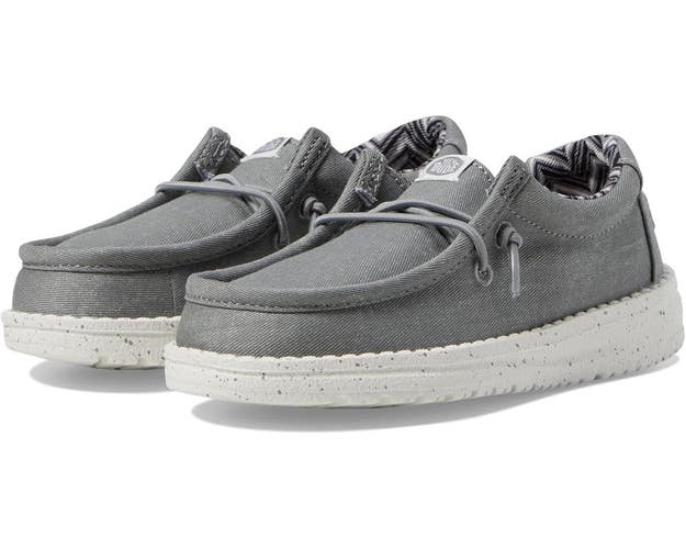 Hey Dude Wally Toddlers US 9 Gray Canvas Moc Toe Slip On Casual Shoes HAWK1328