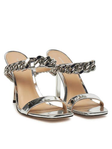 Michael Kors Bianca Sandals Women's US 7 Silver Leather Stiletto Heel HAWK1455