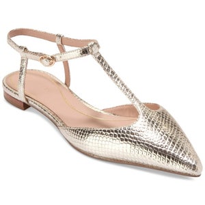 Cole Haan Marlah Ballet Flats Womens 8 Gold Snake Print Leather T-Strap HAWK1663