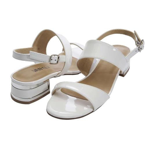 Vaneli Hilary Sandals Women's US 10 White Patent Leather Block Heel HAWK1318