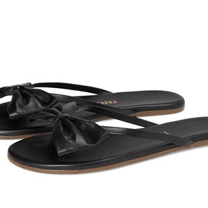 Tkees Lily Sandals Women's US 8 Black Leather Round Toe Flip Flop HAWK1257