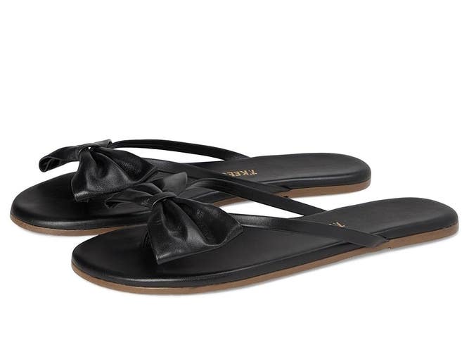 Tkees Lily Sandals Women's US 8 Black Leather Round Toe Flip Flop HAWK1257